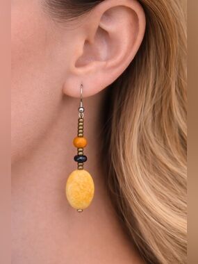 Elegant Yellow and Orange Beaded Earrings